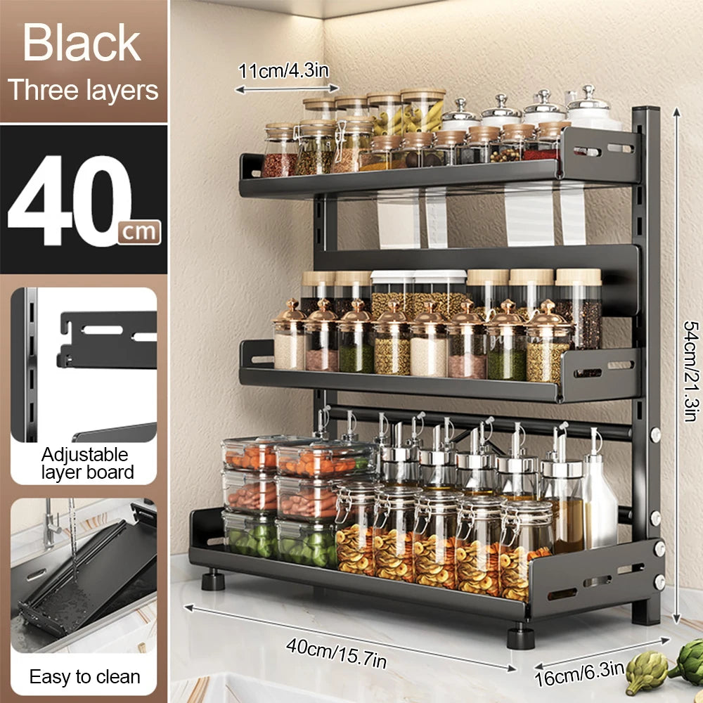 3‑Tier Metal Spice Rack Countertop Kitchen Shelf