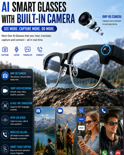 AI Smart Glasses with HD Camera, Bluetooth & Colour‑Changing Lenses
