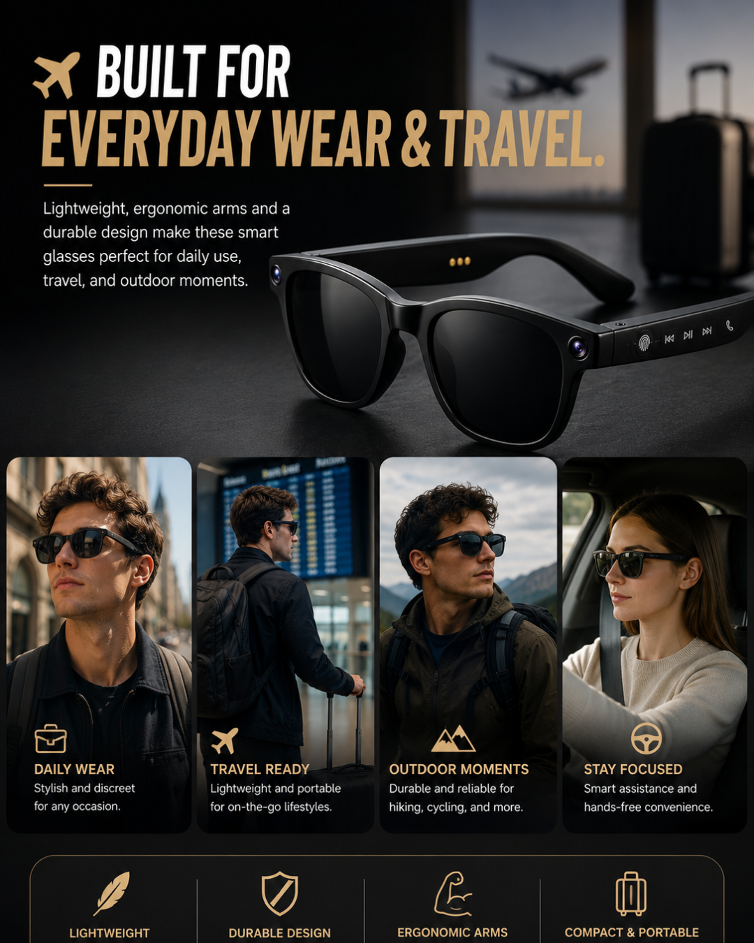 AI Smart Glasses with 4K Camera &  Bluetooth Connectivity