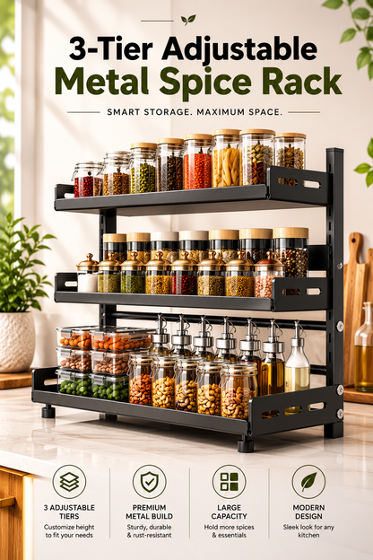 3‑Tier Adjustable Metal Spice Rack