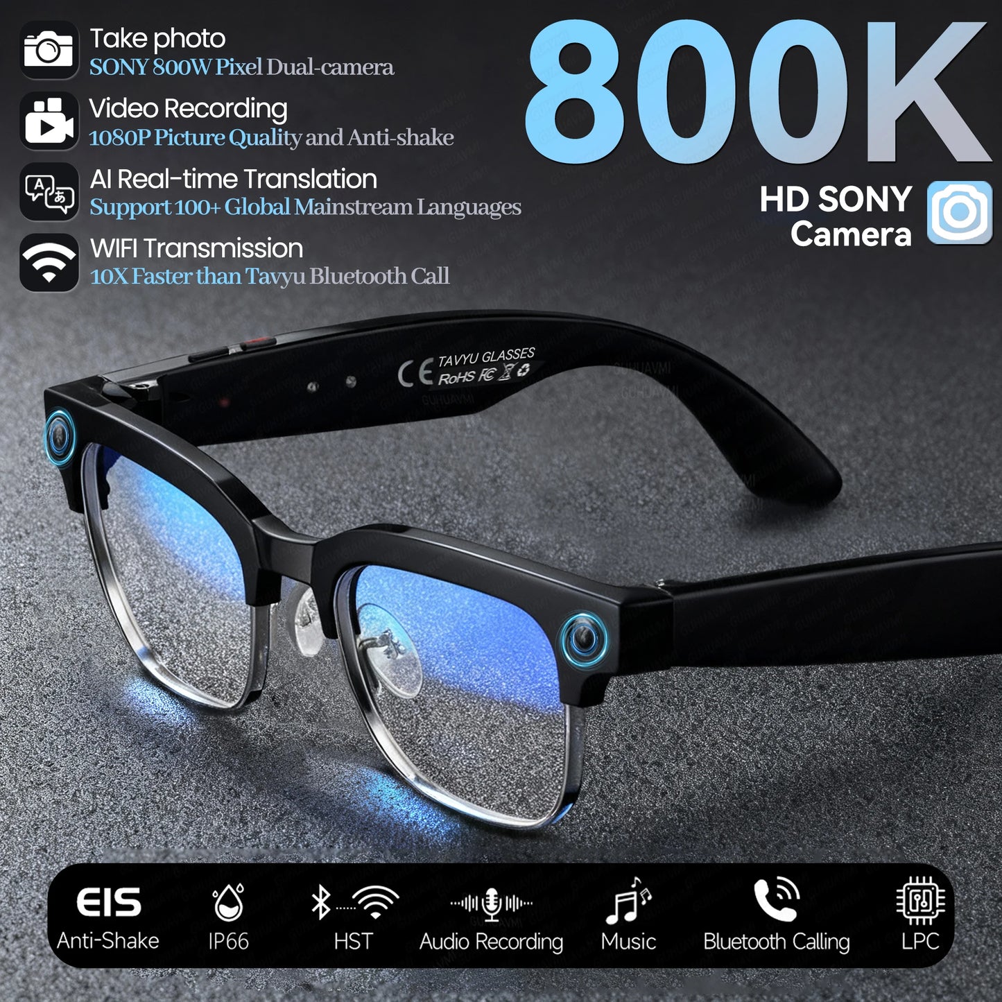 AI Smart Glasses with HD Camera, Bluetooth & Colour‑Changing Lenses
