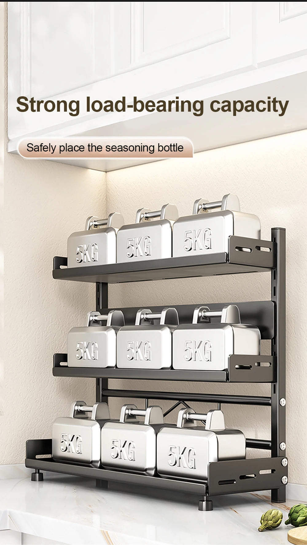 3‑Tier Metal Spice Rack Countertop Kitchen Shelf