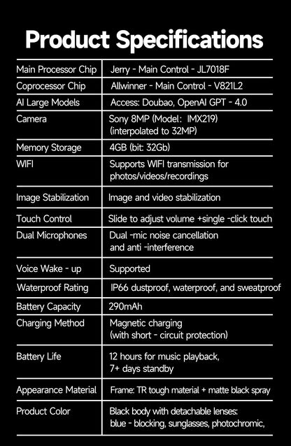 AI Smart Glasses with HD Camera, Bluetooth & Colour‑Changing Lenses