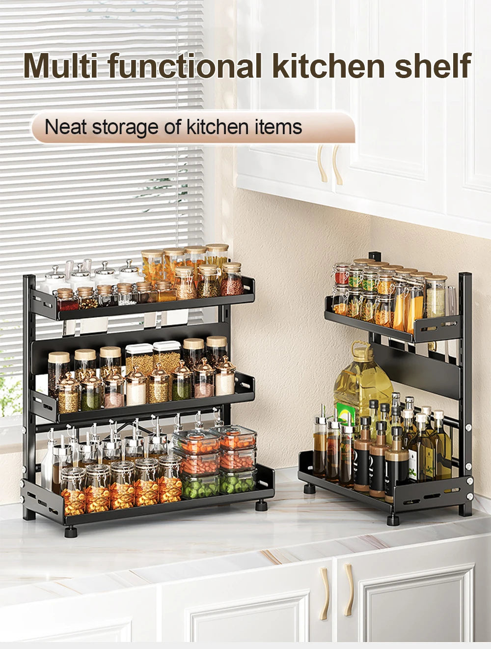 3‑Tier Metal Spice Rack Countertop Kitchen Shelf