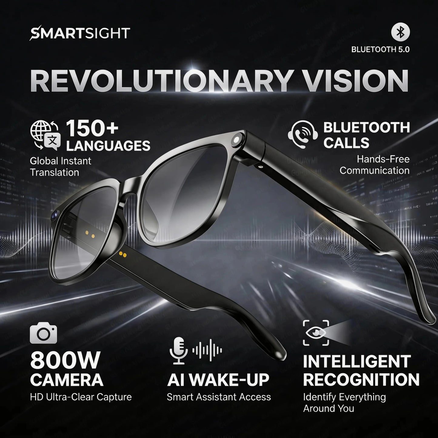 AI Smart Glasses with 4K Camera, Bluetooth & Live Translation