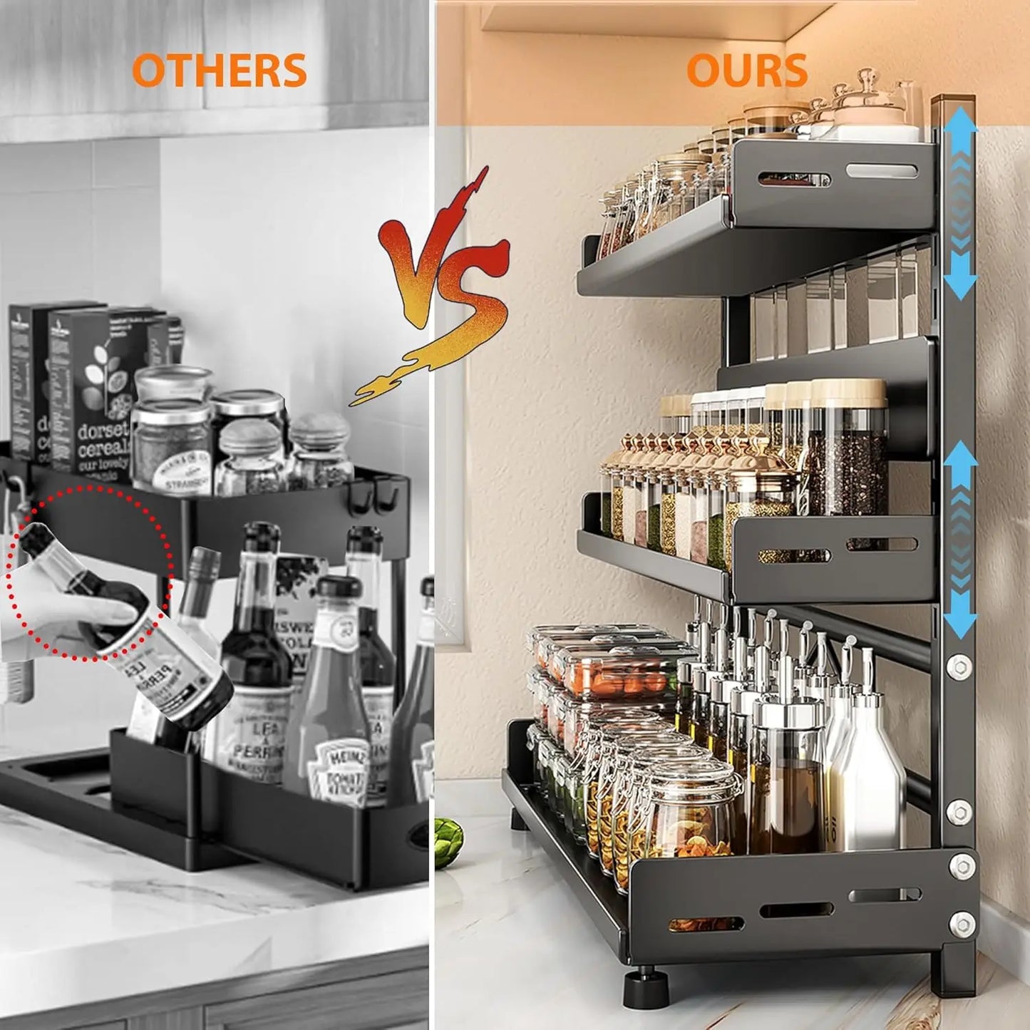3‑Tier Metal Spice Rack Countertop Kitchen Shelf