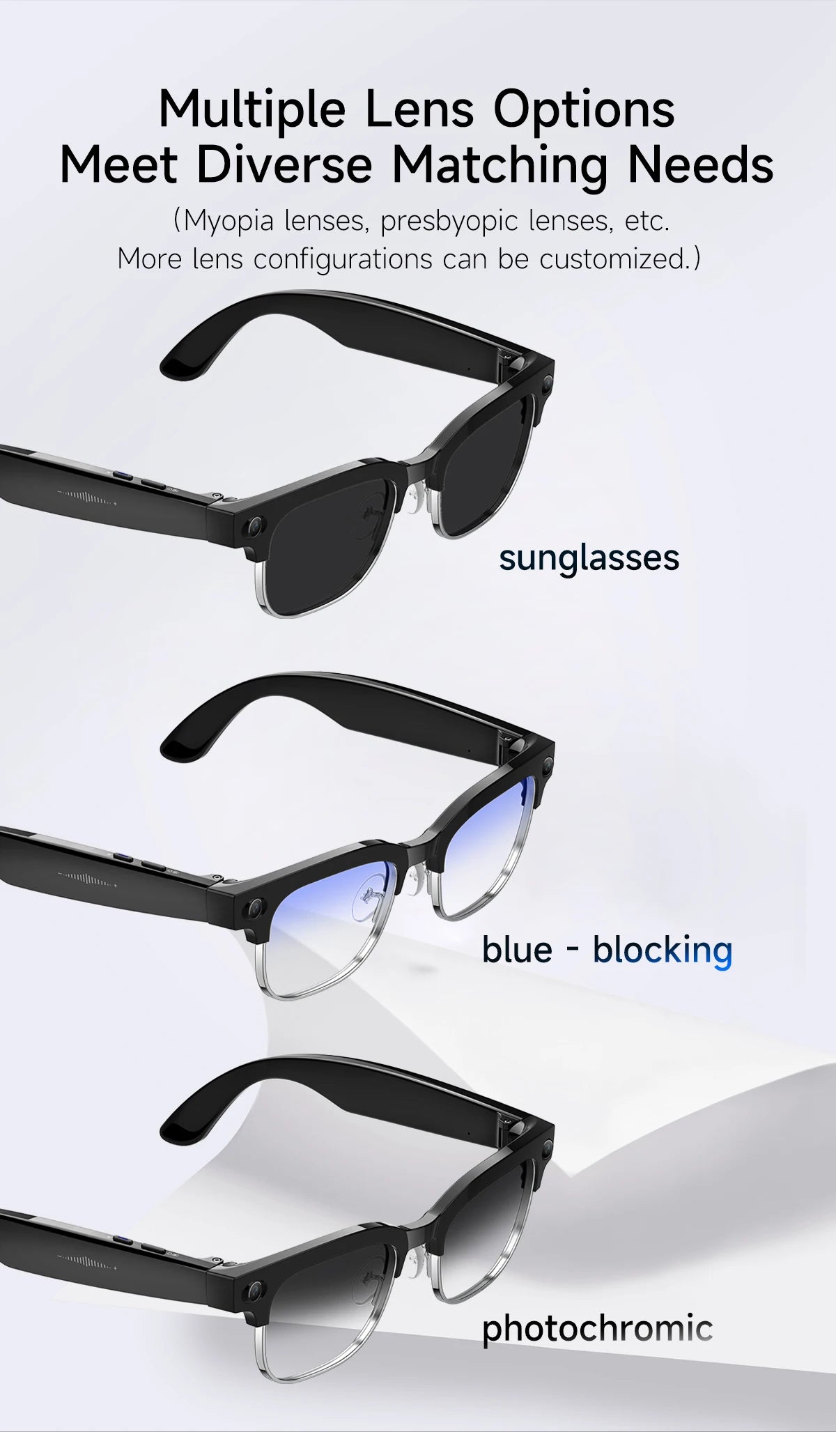 AI Smart Glasses with HD Camera, Bluetooth & Colour‑Changing Lenses