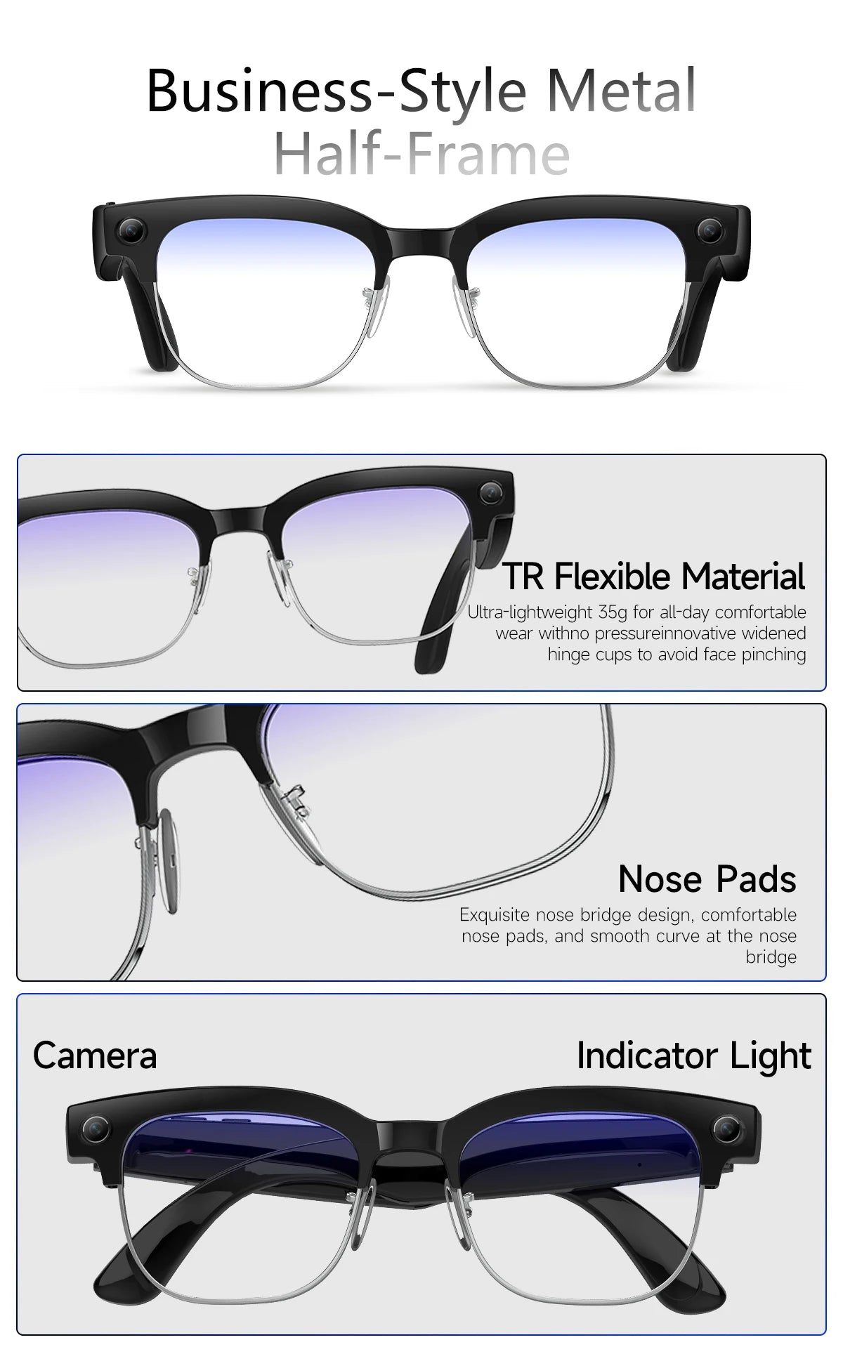 AI Smart Glasses with HD Camera, Bluetooth & Colour‑Changing Lenses