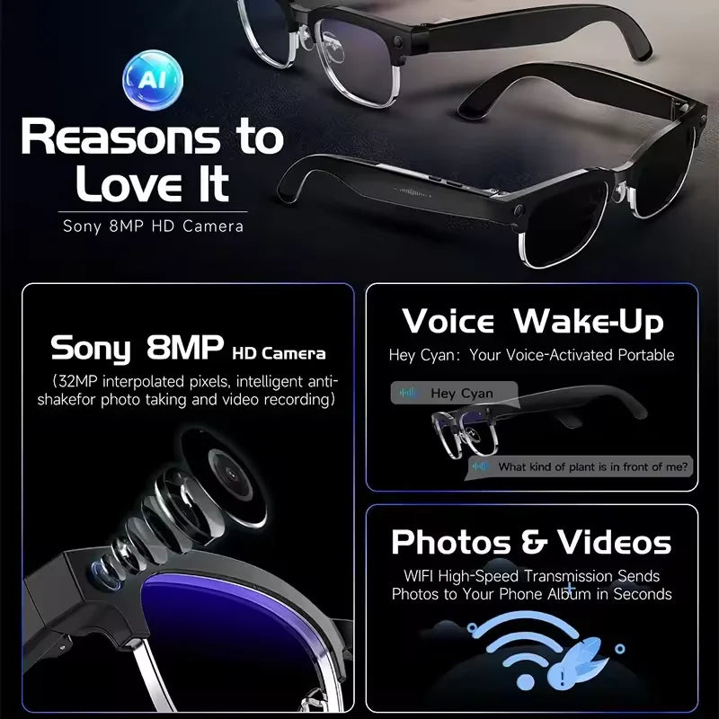 AI Smart Glasses with HD Camera, Bluetooth & Colour‑Changing Lenses