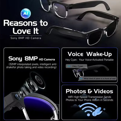 AI Smart Glasses with HD Camera, Bluetooth & Colour‑Changing Lenses