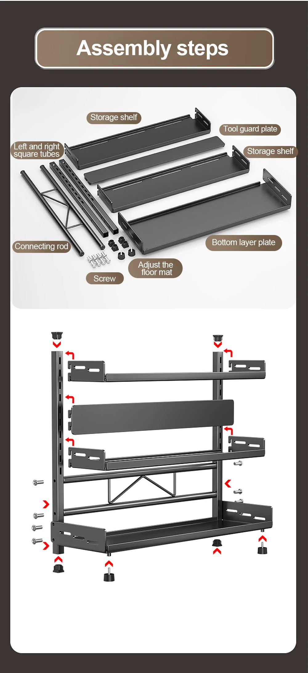 3‑Tier Metal Spice Rack Countertop Kitchen Shelf