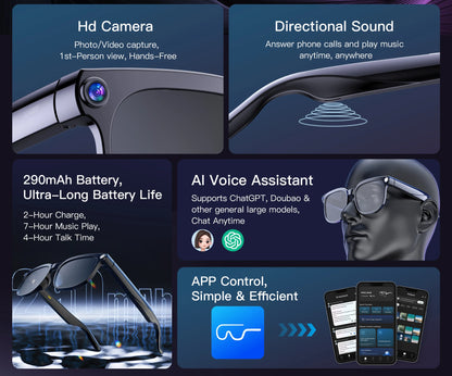AI Smart Glasses with 4K Camera, Bluetooth & Live Translation