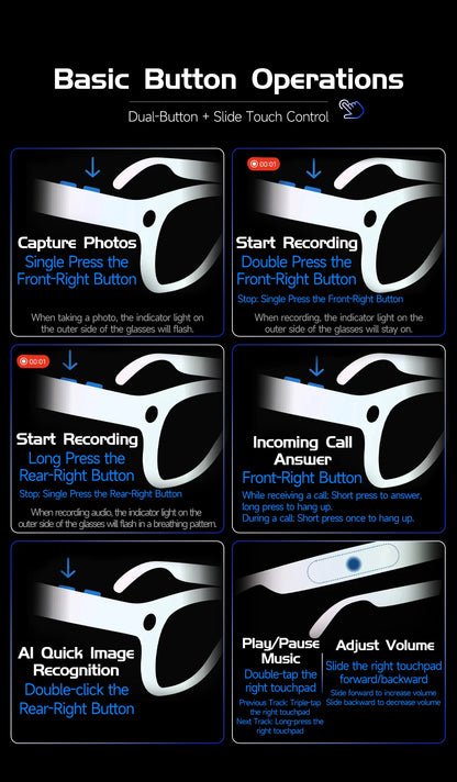 AI Smart Glasses with HD Camera, Bluetooth & Colour‑Changing Lenses