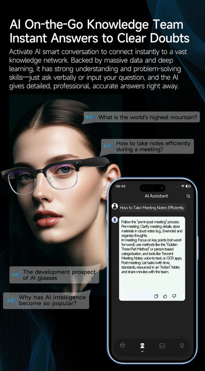AI Smart Glasses with HD Camera, Bluetooth & Colour‑Changing Lenses