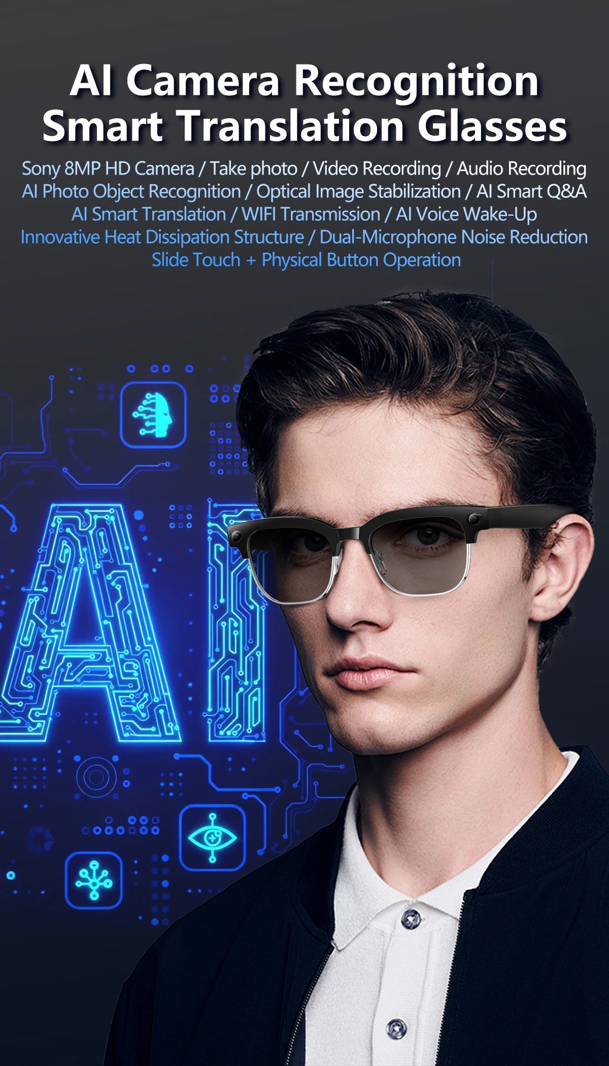 AI Smart Glasses with HD Camera, Bluetooth & Colour‑Changing Lenses