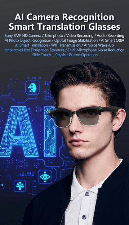 AI Smart Glasses with HD Camera, Bluetooth & Colour‑Changing Lenses