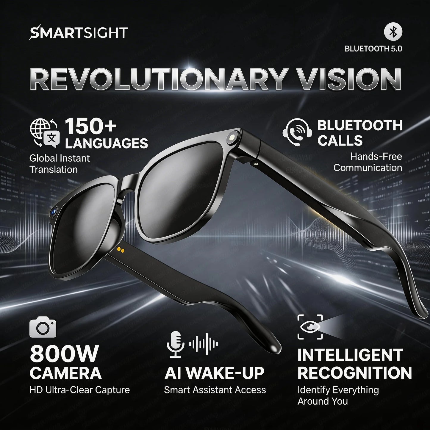 AI Smart Glasses with 4K Camera, Bluetooth & Live Translation