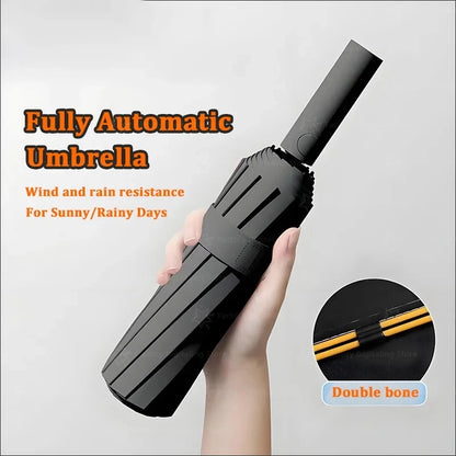 Heavy Duty 24‑Bone Auto Folding Umbrella with UV Protection