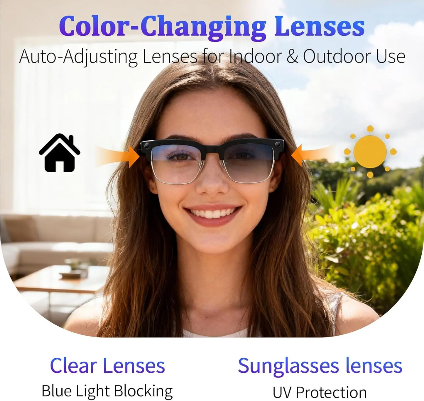AI Smart Glasses with HD Camera, Bluetooth & Colour‑Changing Lenses