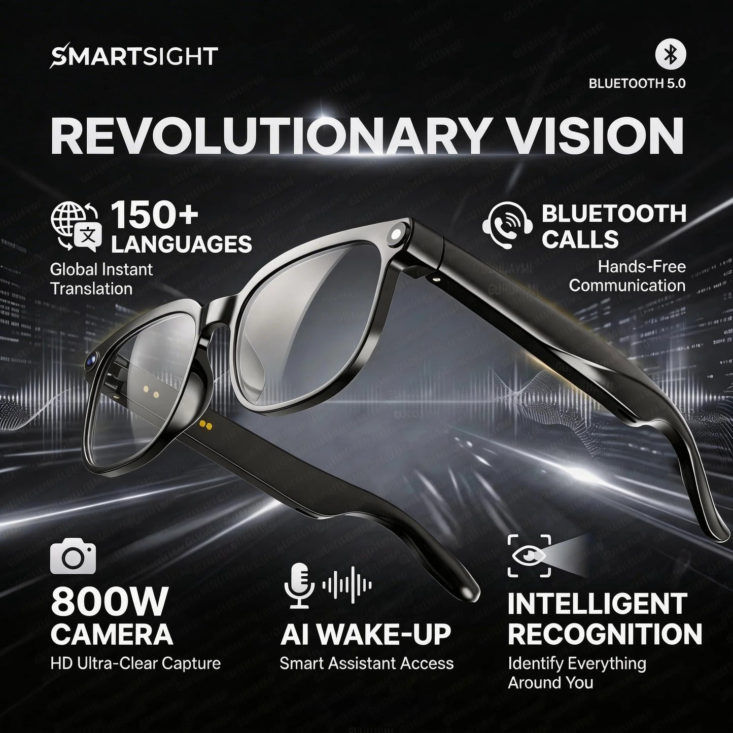 AI Smart Glasses with 4K Camera, Bluetooth & Live Translation