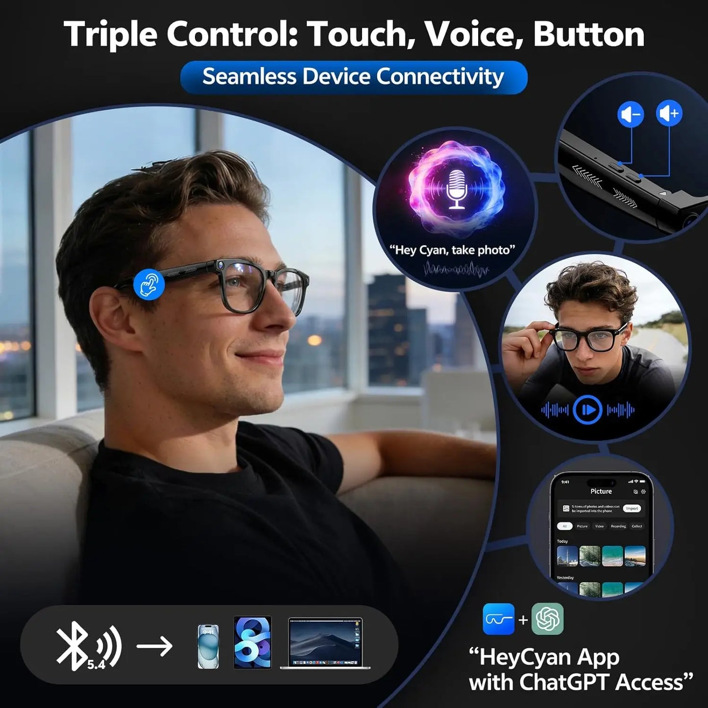 AI Smart Glasses with 4K Camera, Bluetooth & Live Translation