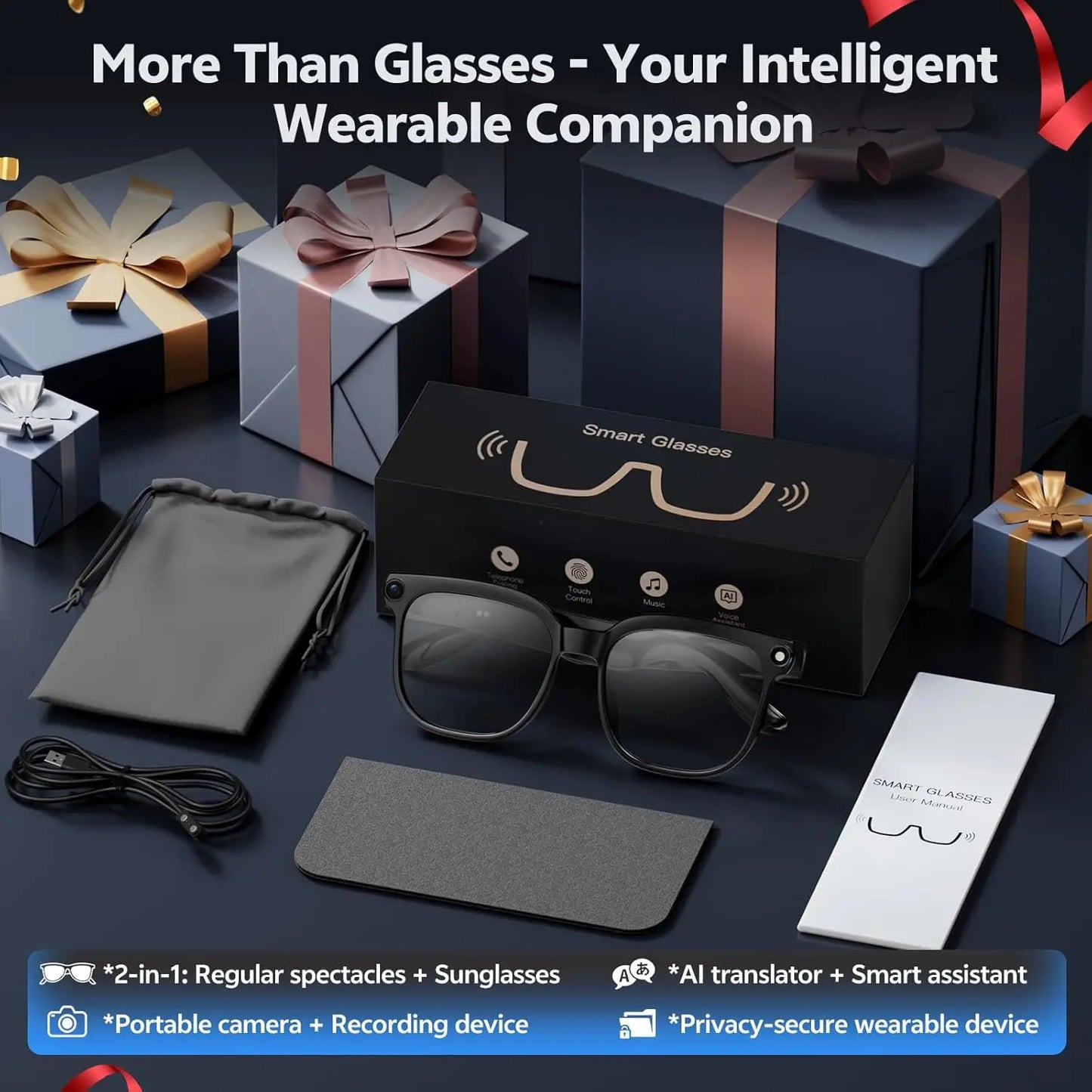 AI Smart Glasses with 4K Camera, Bluetooth & Live Translation