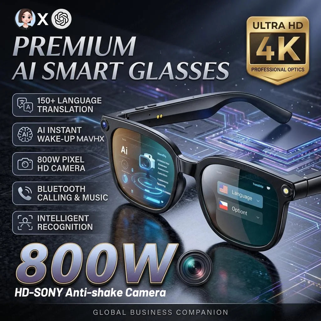 AI Smart Glasses with 4K Camera, Bluetooth & Live Translation