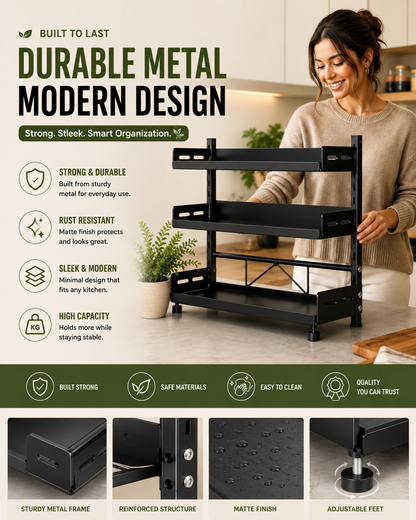 3‑Tier Adjustable Metal Spice Rack