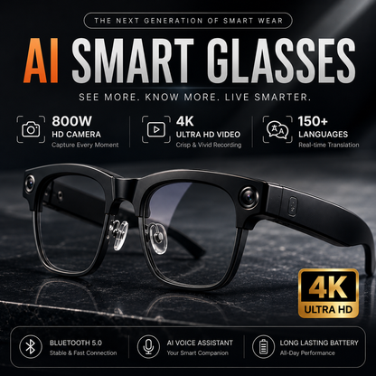 AI Smart Glasses with 4K Camera &  Bluetooth Connectivity