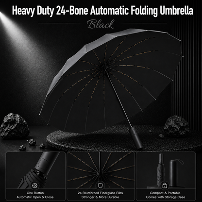 Heavy Duty 24‑Bone Auto Folding Umbrella