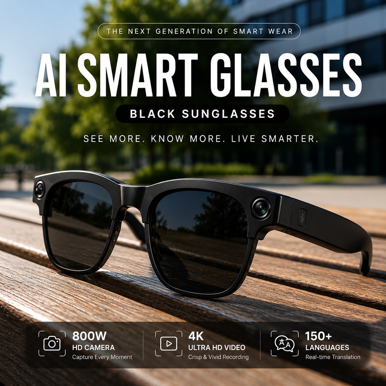 AI Smart Glasses with 4K Camera &  Bluetooth Connectivity