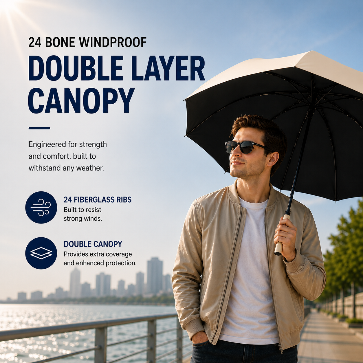 Heavy Duty 24‑Bone Auto Folding Umbrella
