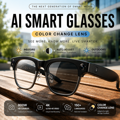 AI Smart Glasses with 4K Camera &  Bluetooth Connectivity