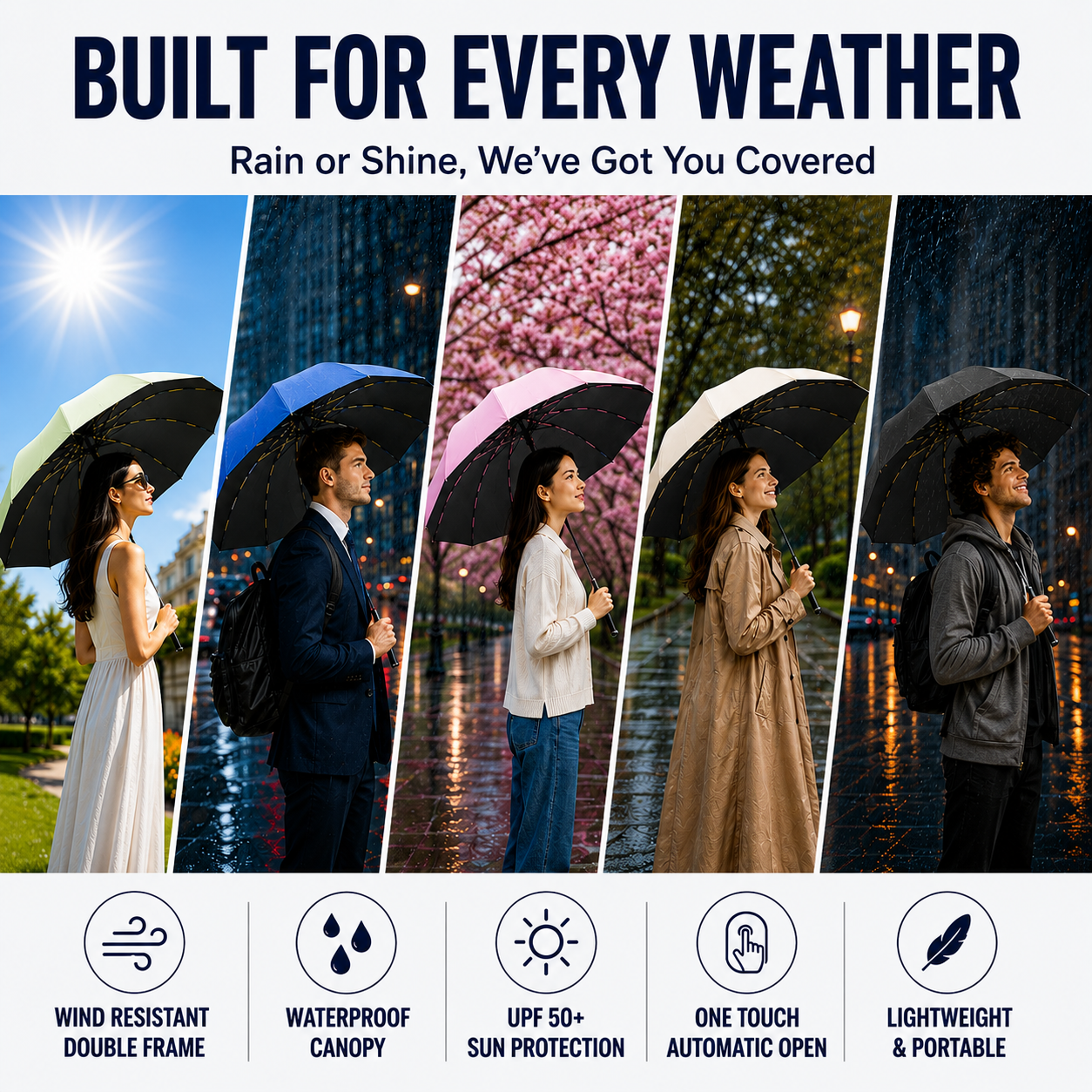 Heavy Duty 24‑Bone Auto Folding Umbrella