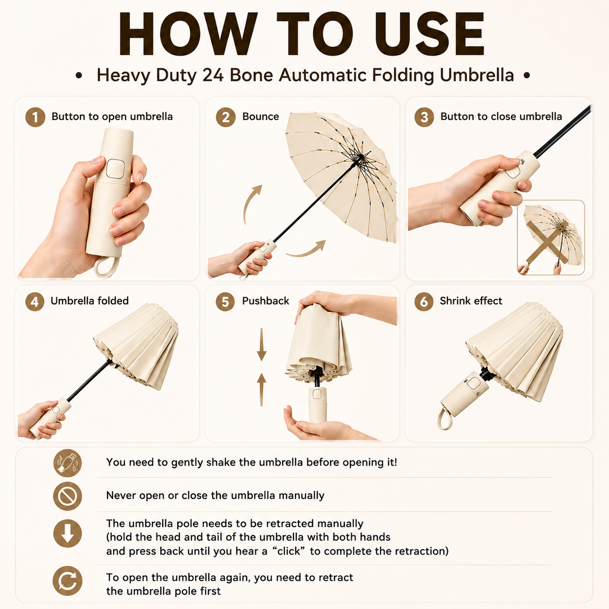 Heavy Duty 24‑Bone Auto Folding Umbrella