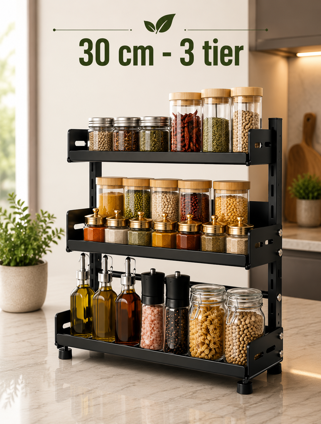 3‑Tier Adjustable Metal Spice Rack
