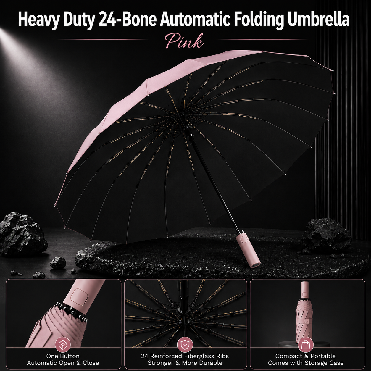Heavy Duty 24‑Bone Auto Folding Umbrella