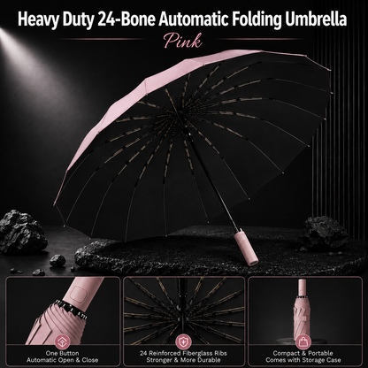 Heavy Duty 24‑Bone Auto Folding Umbrella