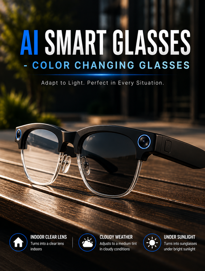 AI Smart Glasses with HD Camera, Bluetooth & Colour‑Changing Lenses