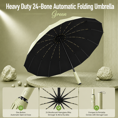 Heavy Duty 24‑Bone Auto Folding Umbrella
