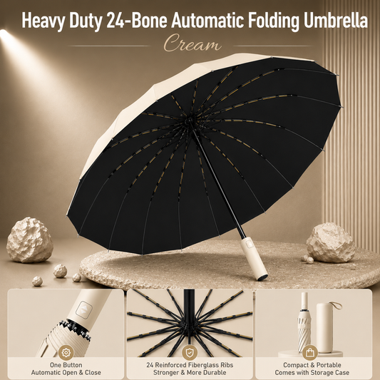 Heavy Duty 24‑Bone Auto Folding Umbrella