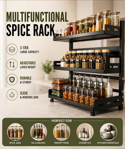 3‑Tier Adjustable Metal Spice Rack