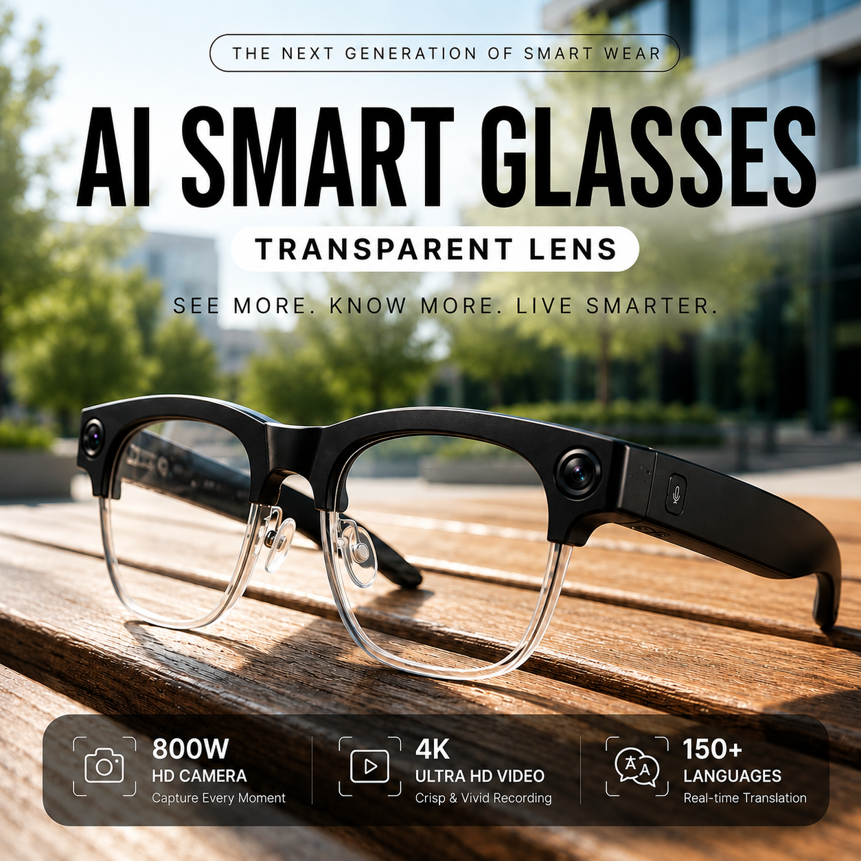 AI Smart Glasses with 4K Camera &  Bluetooth Connectivity